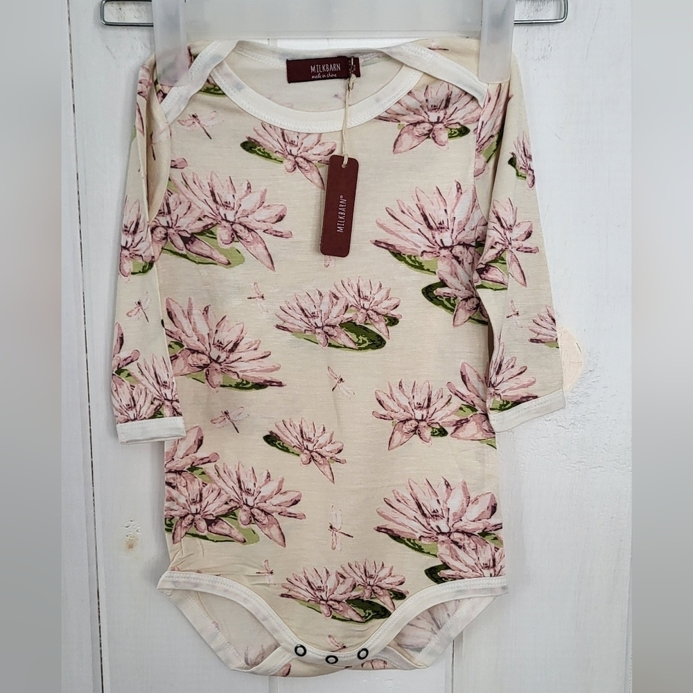 MILKBARN Water Lily Bamboo Long Sleeve Baby One Piece 12-18 Month Onesie